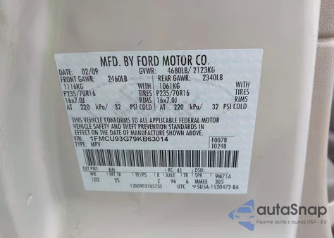 2009 Ford Escape Xlt from USA, damaged, VIN 1FMCU93G79KB63014